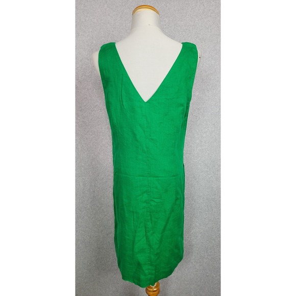 J Crew Maxine V-neck‎ Shift Dress Green Linen BR470 Sz M - Picture 4 of 12